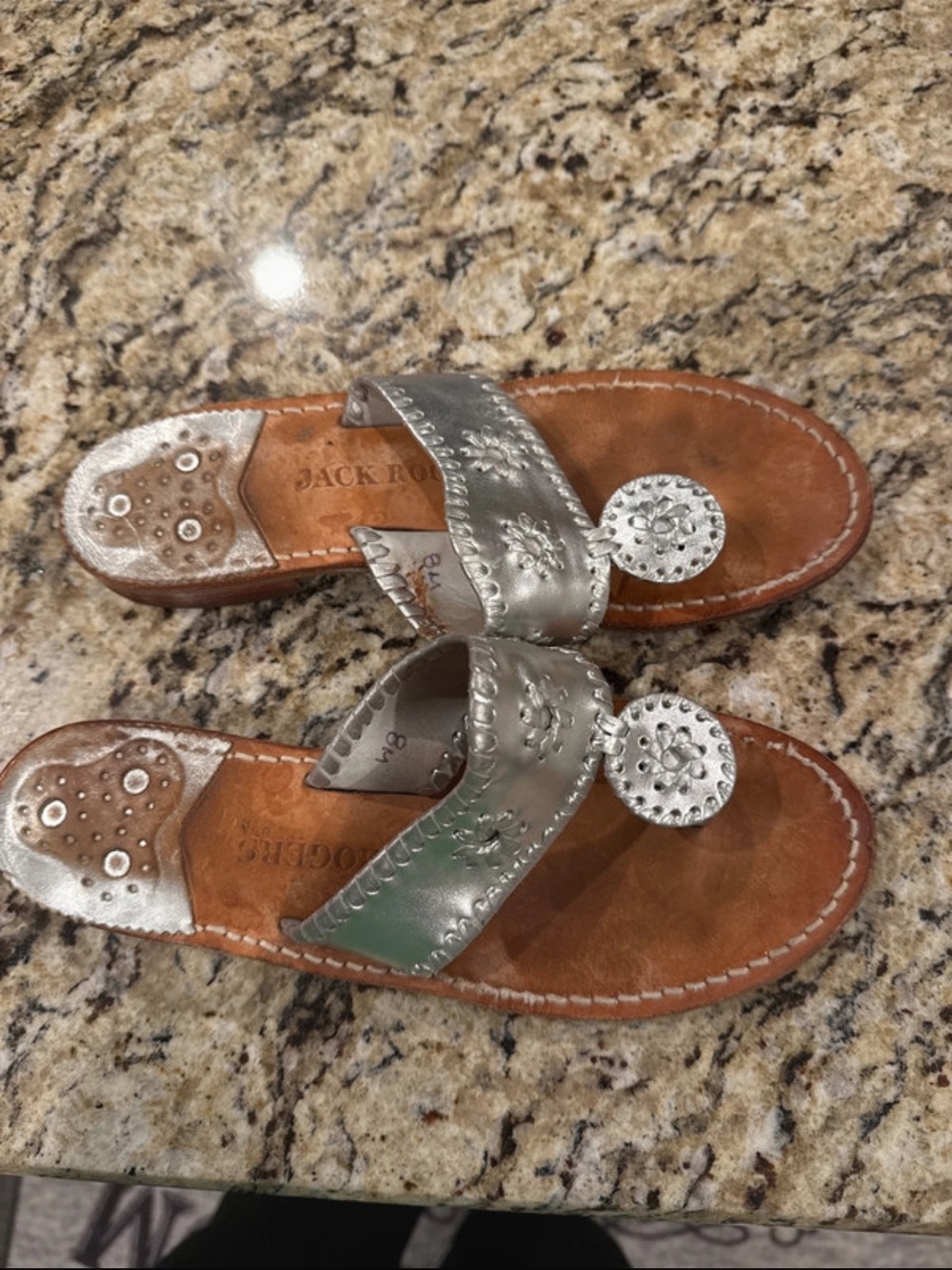 Jack Rogers Silver Leather Girls' Medallion Toe-Ring Sandals